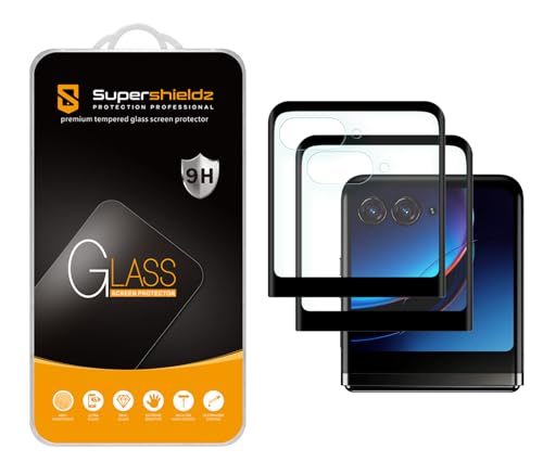 Supershieldz (2 Pack) Designed for Motorola Razr+ / Plus (2023) (Front Screen Only) Tempered Glass Screen Protector, 3D Curved Glass, Anti Scratch, Bubble Free (Black)