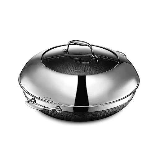 HexClad Hybrid Nonstick 14-Wok with Tempered Glass Lid, Dishwasher and Oven Safe, Induction Ready, Compatible with All Cooktops