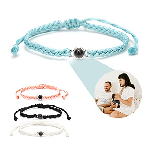 Personalized Bracelets with Picture inside, Customized Projection Bracelets with Photos, Picture Bracelet Personalized Photo for Mothers Day Birthday Anniversary Memorial Gifts (Blue)