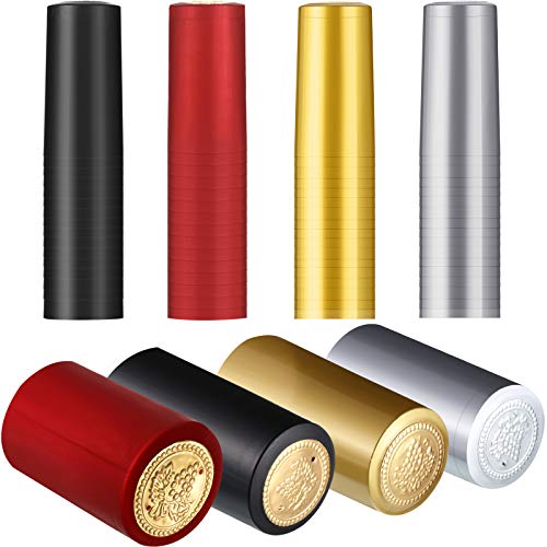 200 Pieces PVC Heat Shrink Capsules Wine Shrink Wrap Wine Bottle Capsules Shrink Caps for Wine Cellars and Home Use (Black, Red, Gold, Silver)