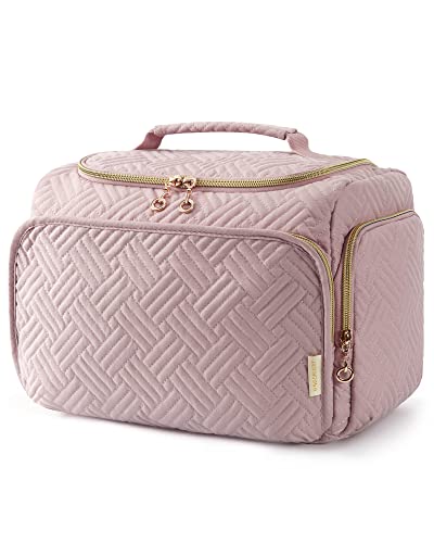 BAGSMART Travel Toiletry Bag, Large Wide-open Makeup Cosmetic Travel Bag for Toiletries with Handle, Pink-L