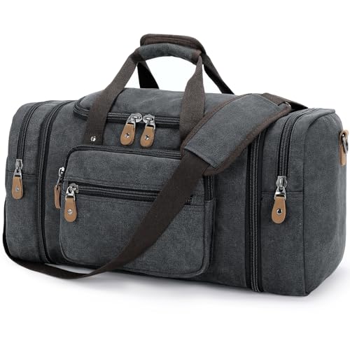 Gonex Canvas Duffle Bag for Travel 50L Expandable Duffel Weekend Overnight Bag men (Dark Gray)