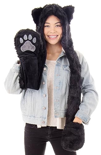 Simplicity ultifunction Animal Hats as Earmuffs, Scarf, Gloves, Black Cat,One Size
