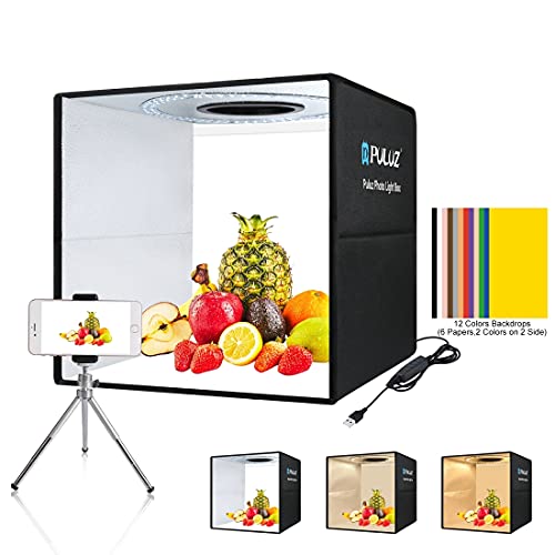 Photo Box 16' x 16' Quick Install Foldable Portable Studio Kit with Soft Light Cloth Professional Photography Equipment Adjustable White Light, Soft Light, Warm Light (16 x 16 inch)