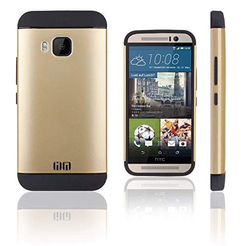 Lilware Angular Armor Hard Plastic Case for HTC One M9 (HTC One Hima). Rugged Dual Layer Protective Cover. Black/Golden Color