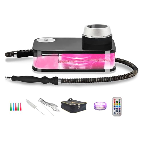 Hookah Hookahs Book Acrylic Hookah Set Flat Box Hooka ，QIQICI Portable Hookah Shisha with Hookahs Case+5 Hookah Tips+Hose+Tongs+Magical Remote LED Light (Booksetnw)