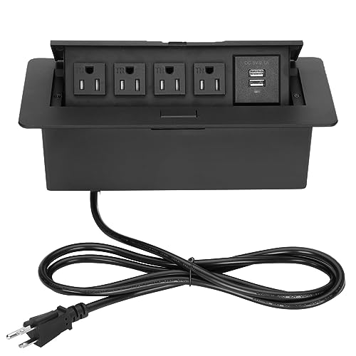 Connection Box Desktop Pop Up Outlet, Pop Up Outlet with 2 USB-A Ports and Four Ac Outlets, Splash-Proof Pop Up Outlet for Kitchen Countertop, Concealed Black Pop Out Outlet for Desktop
