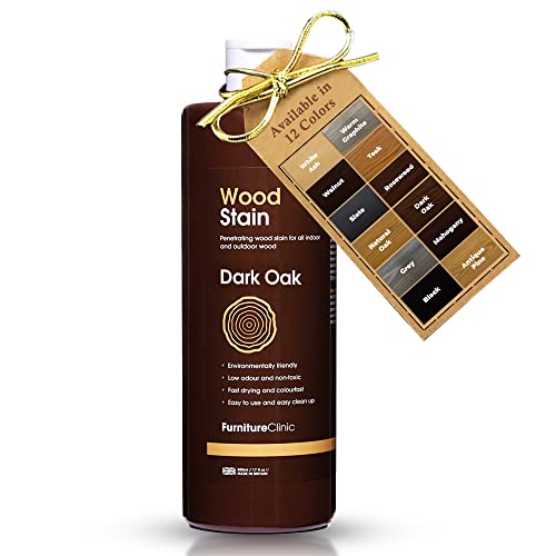 Furniture Clinic Wood Stain | Multiple Finishes | Fast Drying | Indoor and Outdoor Furniture and More | Water Based, Low Odor, Non-Toxic | Polyurethane| Dark Oak (8.5oz / 250ml)