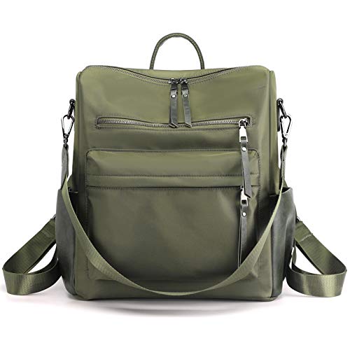 ZOCILOR Women's Fashion Backpack Purse Multipurpose Design Convertible Satchel Handbags and Shoulder Bag PU Leather Travel bag (Green Nylon)