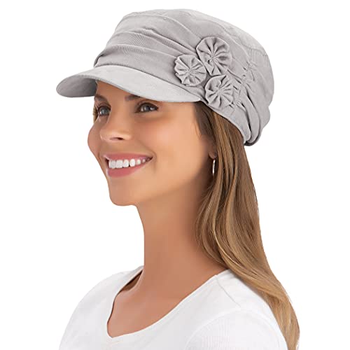 Collections Etc Stylish and Comfortable Floral Embellished Hat Gray