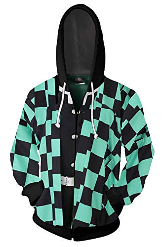 Baycon Anime Hoodies Cosplay Costume Zip up Jacket Sweatshirt Top (L, Kamado Tanjirou)