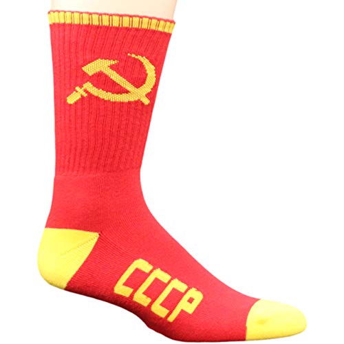 MOXY SOCKS Red and Yellow CCCP Soviet Hammer and Sickle Athletic Crew Socks