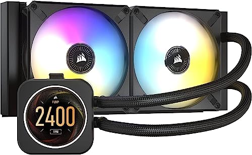 Corsair iCUE H100i Elite LCD Display Liquid CPU Cooler (CW-9060061-WW) Custom IPS LCD Screen-Commander CORE Smart Lighting Controller - Black (Renewed)