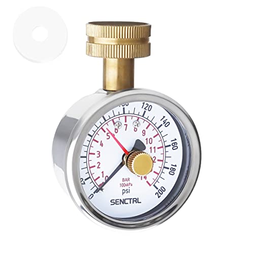 SENCTRL 0-200 Psi Water Pressure Gauge Test with Lazy Hand, Lead-Free, Waterproof, 2.5' Dial Size, 3/4' Female Garden Hose Thread, Stainless Steel Case, for Home Potable Water, House Tube