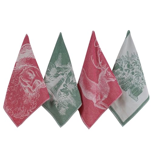 sea me at home Christmas Tea Towel Set of 4-100% Cotton Jacquard Kitchen Towels, Festive Dish Towels for Christmas Decor, Perfect Hostess Gift (Merry Christmas)
