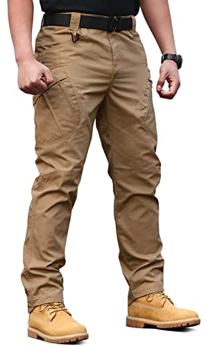 solo soplo Men's Tactical Pants Water Repellent Ripstop Cargo Pants for Combat Hiking Outdoor Survival Casual Multi Pocket Work Pants Brown