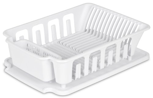 STERILITE 2-Piece Large Sink Set Dish Rack Drainer, White (18 L x 13 3/4' W x 5 1/2' H), 3/4' L x 3/4' W x