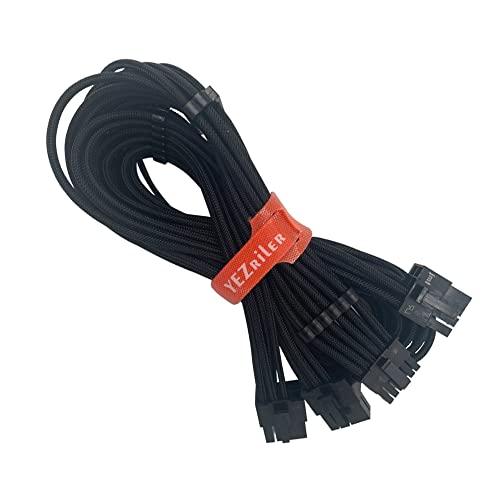 YEZriler 12VHPWR Cable for EVGA Seasonic PSUs, 16 Pin(12+4) to 3X 8 Pin PCIe 5.0 Gen5 GPU Cable Compatible with GPU 3090Ti RTX 4080 4090 25.2-inch(64cm) Mesh Paracord Sleeving Black