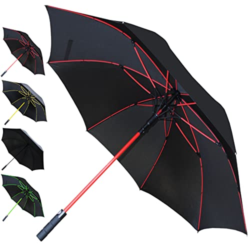 COLLAR AND CUFFS LONDON - 60MPH Windproof EXTRA STRONG - StormDefender Jumbo Umbrella - Striking Red Reinforced Fiberglass Frame - For 1 or 2 Persons - Auto Open - Non Slip Tyre Style Handle - Black