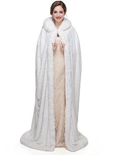 Engerla Women's Long Hooded Faux Fur Bolero Cape Bride Cloak Cape for Evening