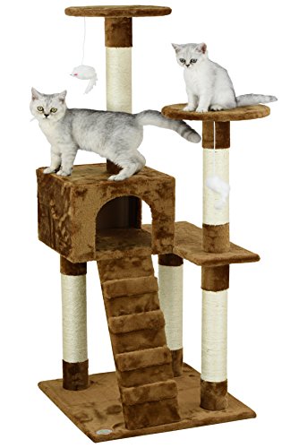 Go Pet Club 52' Compact Cat Tree Kitty Tower Kitten Condo House Furniture with Toys and Ladder for Indoor Cats, Brown