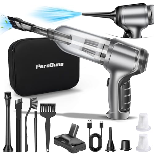 PeroBuno Mini Vacuum Cleaner for Car, 15KPa Powerful Brushless Motor Handheld Vacuum Cordless, Portable Car Vaccum with Rechargeable, Compressed Air Duster- Keyboard Cleaner 3-in-1
