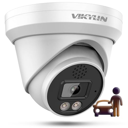 VIKYLIN 8MP PoE IP Camera - Compatible with Hikvision 4K Outdoor Security Dome Camera 2.8mm Fixed Lens, Smart Human and Vehicle Detection, Built-in Mic, H.265+, IP67, SD Card Slot