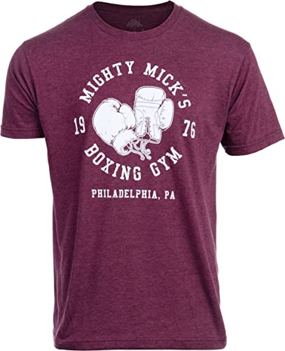 Ann Arbor T-shirt Co. Mighty Mick's Boxing Gym 1976 | Philadelphia Boxer Vintage Style Gloves T-Shirt - (HthMaroon,L)