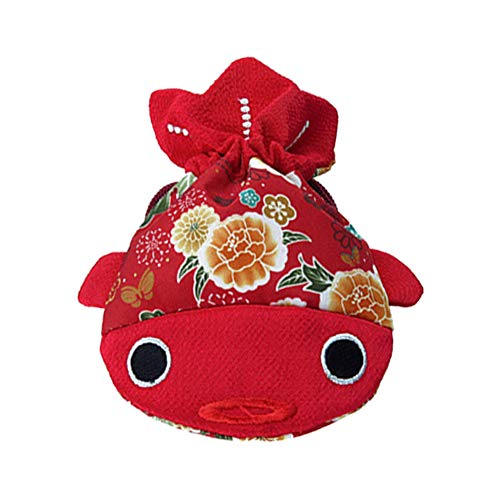 BARbee Red Japanese Chirimen & Kimono Print Fabric Goldfish Drawstring Pouch Coin Dice Purse Cosmetic Jewelry Key Travel Storage Bag Valentine's Day Gift Christmas Gift (Large)