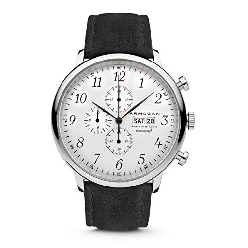 ARMOGAN Spirit of St. Louis - Horizon Black - Men's Chronograph Watch Suede Leather Strap
