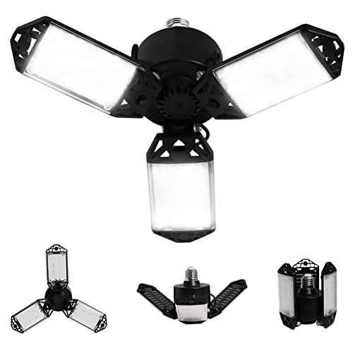 LED Garage Light, 80W 8000 Lumen LED Garage Ceiling Lights with 3 Adjustable Panels E26/E27 LED Shop Lights, 6500K Daylight Light Bulb Fixture LED Lights for Garage, Workshop, Attic, LED Bay Light