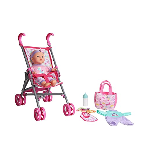 Dream Collection, Baby Doll Care Gift Set with Stroller - Lifelike Baby Doll and Accessories for Realistic Pretend Play, Posable Soft Toy - 12”