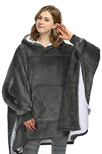 Catalonia Oversized Hoodie Sweatshirt Poncho, Casual Hoodie Cape, Batwing Coat Pullover Blanket | Fluffy Sherpa, Comfortable, Roomy | Gift for Adults Women Men