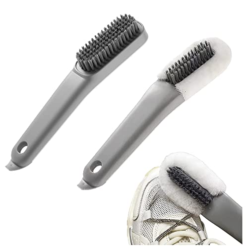 2 Pcs Professional Cleaning Shoe Brush Long Handle Laundry Scrub Brush, Multifunctional Soft Brush Does Not Hurt Shoes for Net Shoes, Sports Shoes, Canvas Shoes (Grey)