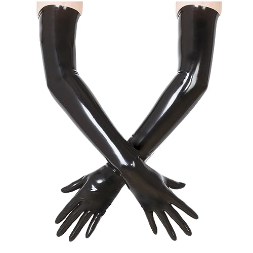 ABWL Black Long Latex Gloves for Women Men,Natural Rubber Gloves Cosplay Costume Party Clubwear (Black, Long-L)
