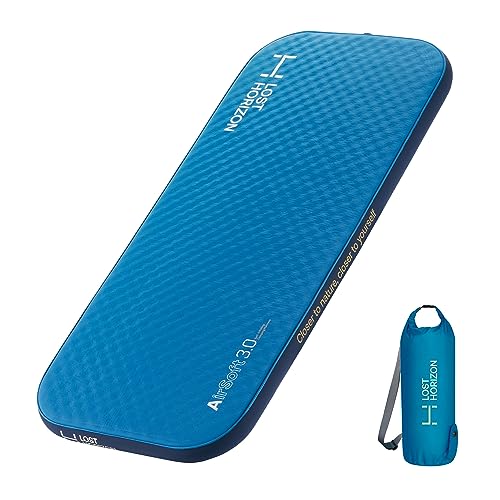 LOSTHORIZON Airsoft 3” Thick Self Inflating Sleeping Pad with Solid Foam, Camping Mattress with Pump Sack, Portable Roll Up Bed, Inflatable Outdoor Mat for Rooftop Tent Car Truck Van, 4 Season