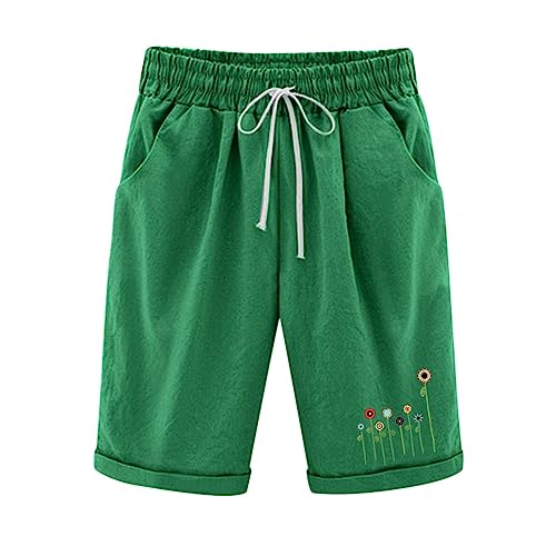Lightning Deals Lightning Deals Clearance Cotton Linen Shorts for Women Loose Fit Knee Length Bermuda Shorts Elastic Waist Workout Shorts Casual Summer Beach Shorts My Recent Orders 5-Green XX-Large
