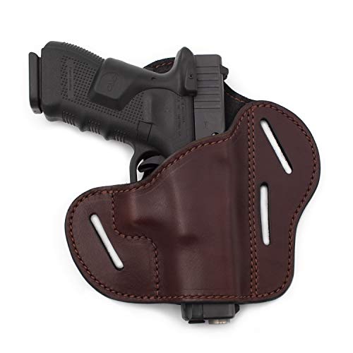 The Ultimate 3 Slot OWB Leather Gun Belt Holster - Fits S&W Shield/Glock/Springfield XD Brown Right Handed