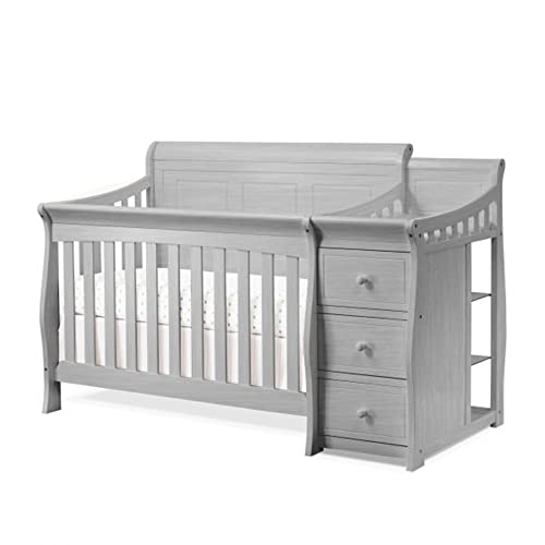 Sorelle Furniture Princeton Elite Crib and Changer with Solid Panel Back Classic -in- Convertible Diaper Changing Table Non-Toxic Finish Wooden Baby Bed Toddler Full-Size Nursery - Weathered Grey