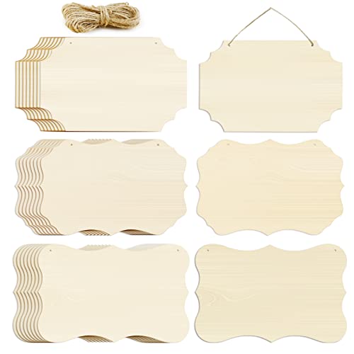 FSWCCK 24 Pieces Unfinished Hanging Wood Sign Blank with Ropes, Rectangle Blank Wood Sign Plain Hanging Craft Door Signs Wall Art Farmhouse Wooden Sign with Rope for Door Wall Art Decoration