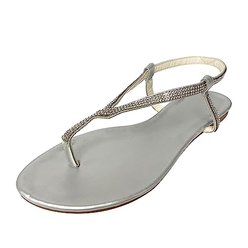 Shengsospp Summer Open Toe Flat Sandals for Women Adjustable Casual Fisherman Sandal with Slingback Sandals for Summer Beach Everyday Silver_03, 7