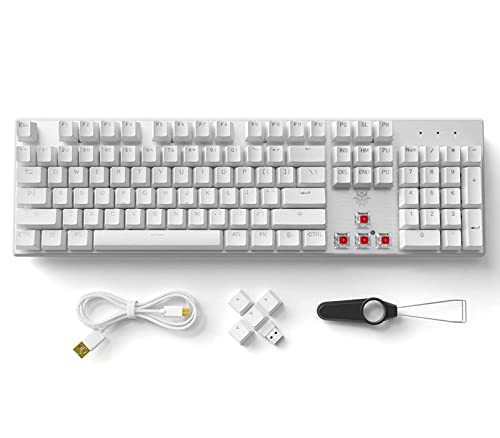 Hexgears G5 2.4G Wireless Mechanical Keyboard 104 Key， Wireless and Type-C Wired Connection, 100% Full-Size, Blue LED Backlit, Windows and Mac OS Compatible White Keyboard Kailh Box Red Switches