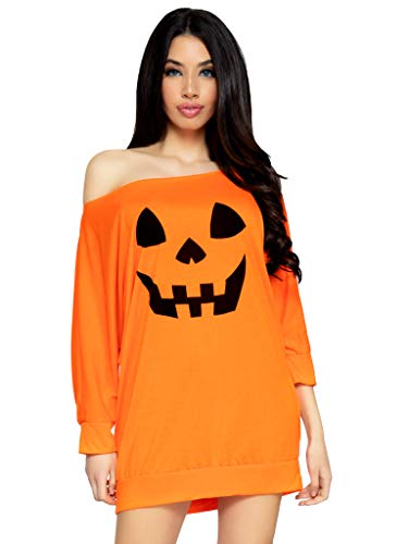 Leg Avenue Women's Casual Jersey Halloween Shirt Dress, Orange Pumpkin, X-Large