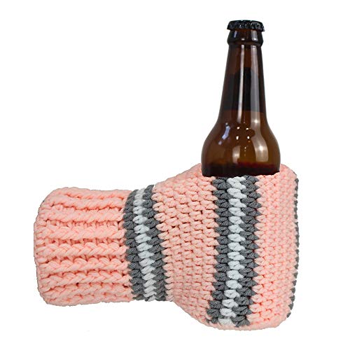 FunisFun Beer Mitten Gloves, Knit Stitched Drink Mitt Holder for White Elephant Gag Gift Tailgating Idea Large