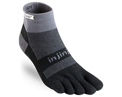 Injinji 2.0 Men's Run Midweight Mini Crew Toesocks, Black/Gray, Large