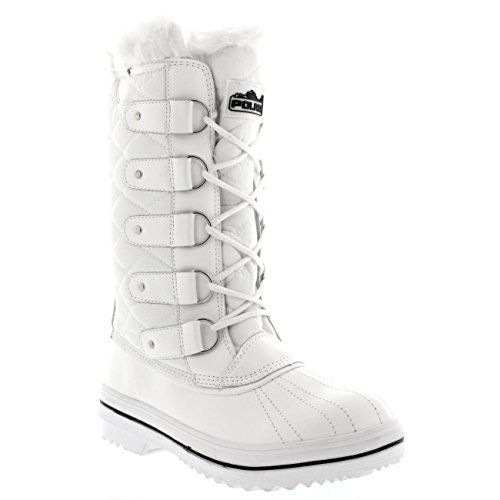 POLAR Womens Snow Boot Nylon Tall Winter Fur Lined Snow Warm Waterproof Rain Boot - White - 9-40 - CD0026