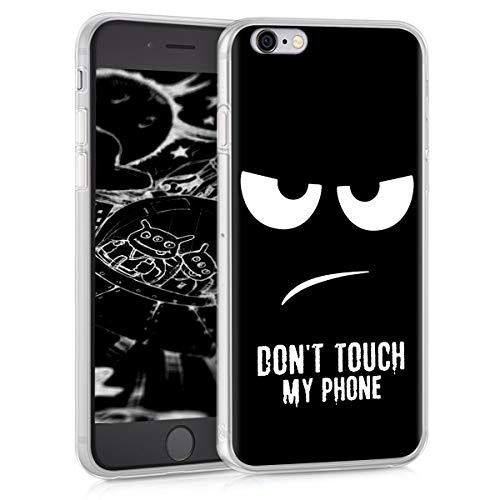 kwmobile Case Compatible with Apple iPhone 6 / 6S - Crystal TPU Cover with UV Print and Transparent Edge - Don't Touch My Phone White/Black