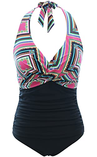 bslingerie Women 1950S Retro Vintage Push Up Monokini One Piece Swimsuit (M, Red White Stripes)