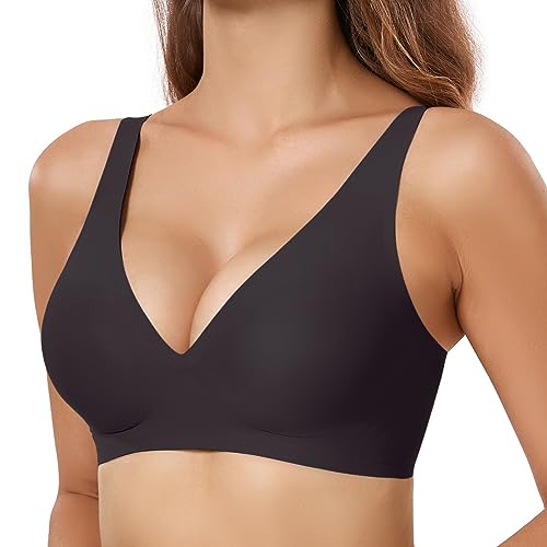 Gailife Deep V Bras for Women No Underwire Comfort Wireless Bralettes Adjustable Seamless Plunge Bra with Bra Extender -Black,L