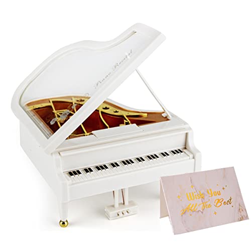 Jofanvin Piano Machine-Music-Box-Vintage-Hand-Cranked-Mechanism Mini Musical Retro Classical Table Desk Decoration with Greeting Card